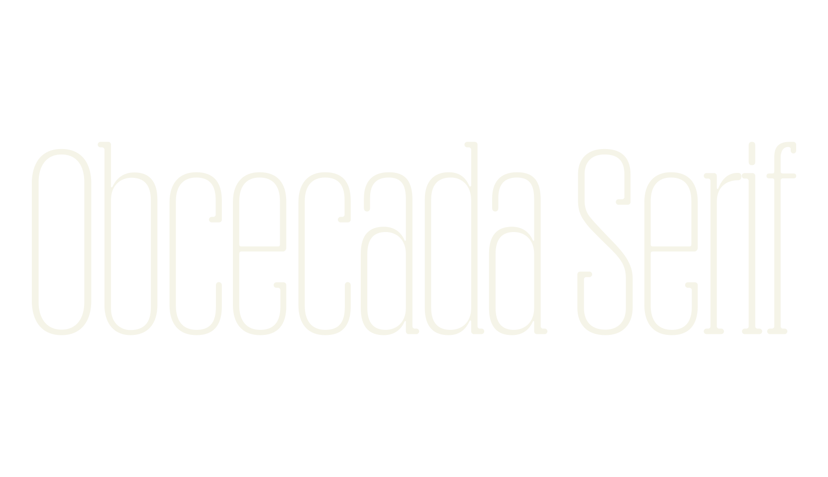Obcecada Serif, condensed font preview